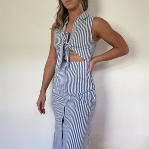 L'Academie Striped Button Up Tie Front Dress